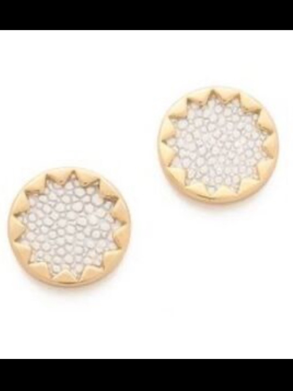 House of Harlow 1960 Cream Leather Sunburst Stud Earrings Gold Round Textured
